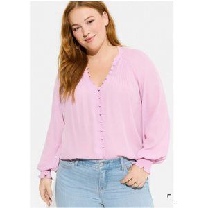 Torrid Lilac Georgette Smocked Blouson Sleeve Blouse 14/16